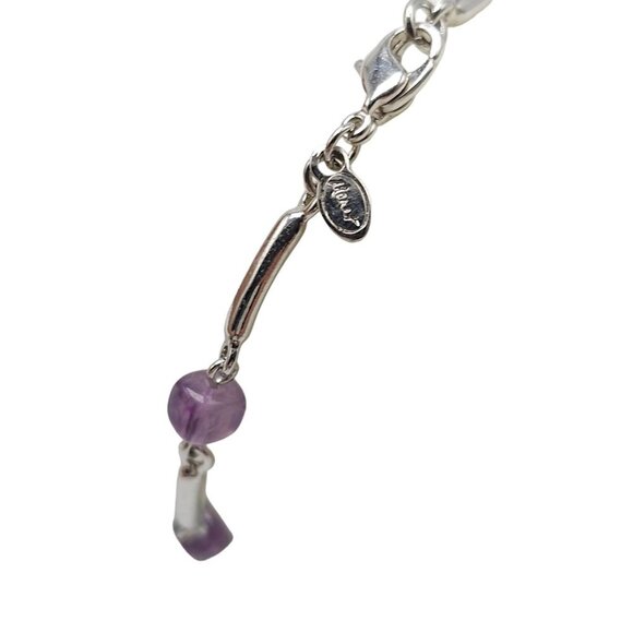 Monet Purple Beaded Station Link Bangle Bracelet Silver Tone Vintage - Picture 3 of 4